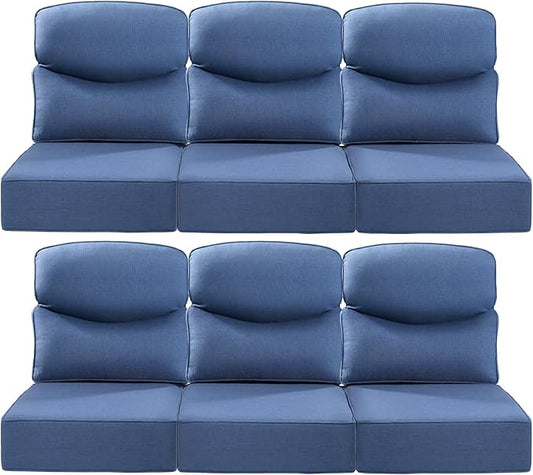 Luxury 24x24x6 Inch Smile Patio Cushions for Outdoor Furniture Set of 6 - Thick Back & Deep Seat Outside Replacement Chair Pillows for Rattan Metal Glider Loveseat Sectional Sofa - Navy Blue