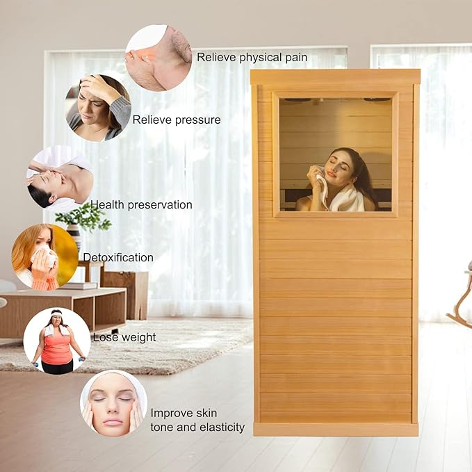 Infrared Sauna Indoor, Home Sauna, Low EMF Infrared Sauna,1 Person Infrared Saunas for Home, Canadian Hemlock,Smart Display,Bluetooth,Reading Lamp