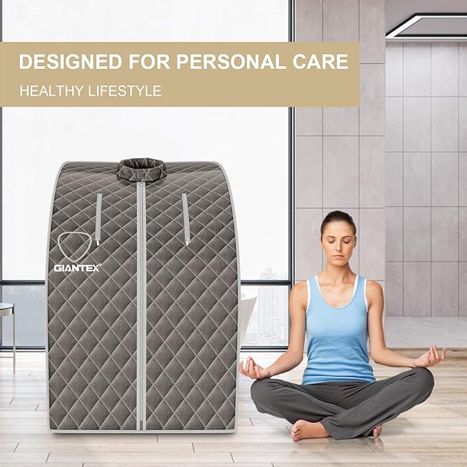 Giantex Portable Steam Sauna, Personal Therapeutic Sauna for Detox, Temperature & Timer Adjustable, 800W Sauna Box Spa w/Chair, 3L Steamer,Massage Roller,Mat,Remote Control, Home Sauna Tent (Gray)