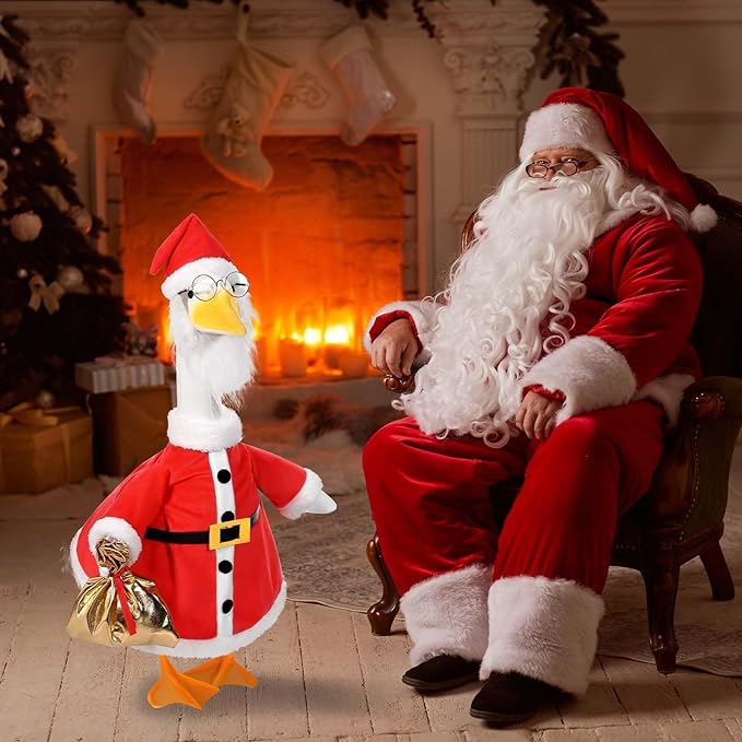 Christmas Santa Porch Goose Outfits Christmas Lawn Goose Clothes Fits 23" Cement Plastic Goose Statue for Xmas Outdoor Garden Yard Patio Statue Art Decoration