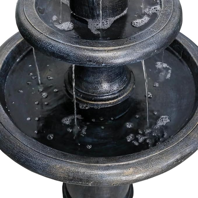 45.2“ High Outdoor Water Fountain, Concrete Outdoor Waterfall Fountain with Pump for Yard Garden Patio Backyard Deck Relaxation Decor - Black