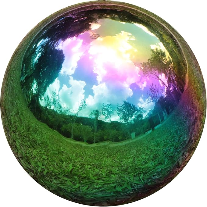 Kesywale Rainbow Gazing Globe Mirror Balls for Garden Home Stainless Steel Shiny Hollow Sphere Sparkling Outdoor Ornament (3 Inch)