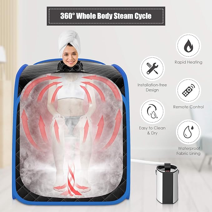 COSTWAY Portable Steam Sauna, 3L Foldable Sauna Spa with Remote Control, 9-Gear Temperature and Timer, Atomization Function, Personal Sauna Tent for Relaxation at Home (Black)