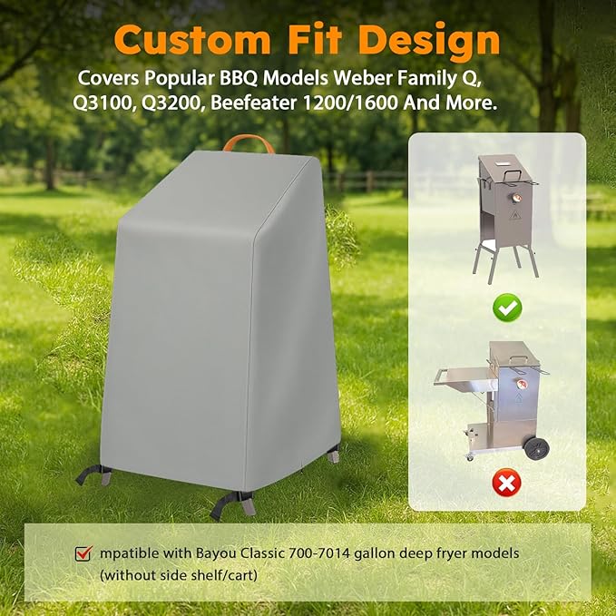 Deep Fryer Cover for Bayou Classic 700–701 | Waterproof Grill & 4 Gallon BBQ Cover with Reflective Handle, Windproof Straps & Drawstring | Outdoor Flat Top Fryer Cover (NO Side Shelf/Cart)