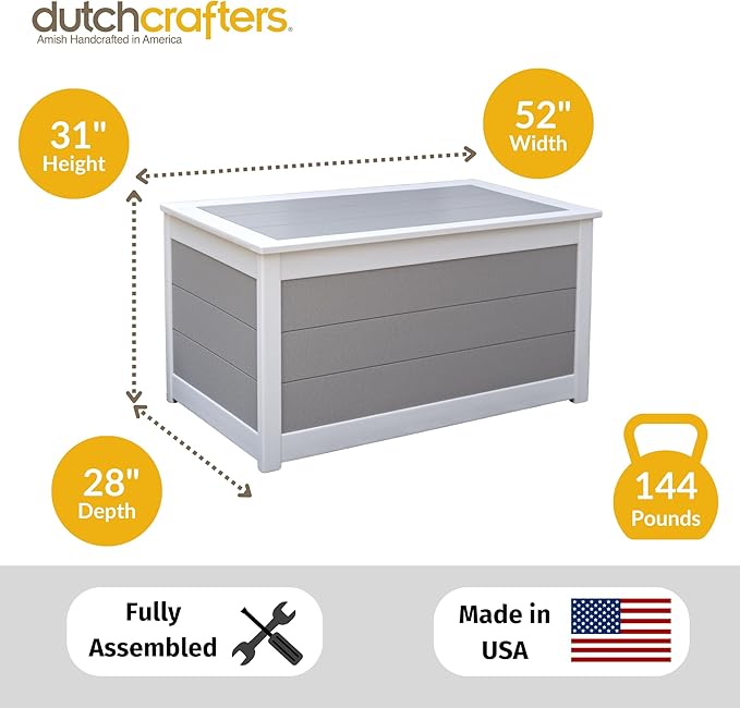 DutchCrafters Poly Waterproof Outdoor Deck Box 200-Gallon Large Deck Box Weatherproof Storage for Pool Decor, Porch Packages, Pool Towel Holder, Holds Up To 10 Cushions - Amish Made in USA (Dark Gray)
