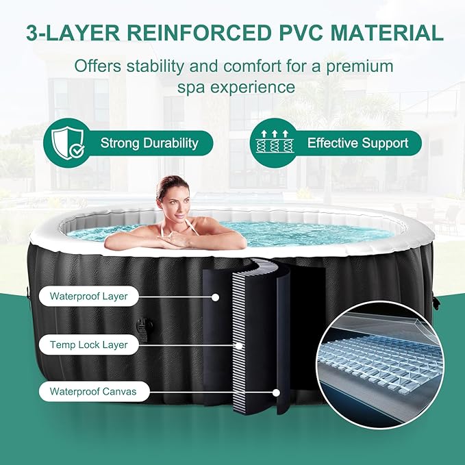 DoCred 1-2 Person Inflatable Hot Tub, 75" X 47" X 25" Oval Blow Up Portable Hot Tub with 100 Bubble Jets, Large Outdoor Spa Bathtub Set Included Heater Pump, Insulated Cover and Side Table