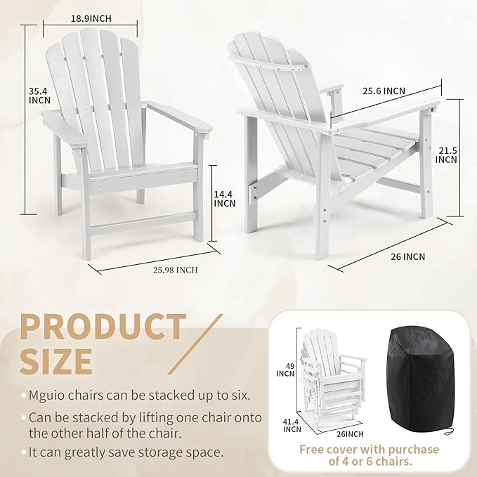 Stackable Adirondack Chair, Space Saving HDPE All-Weather Fire Pit Chairs for Outdoor Lawn Porch Deck