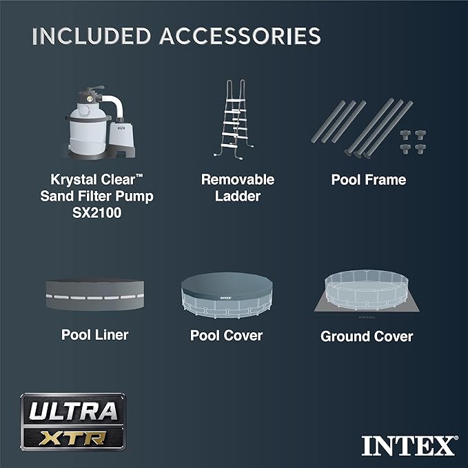 INTEX 26329EH Ultra XTR Deluxe Above Ground Swimming Pool Set: 18ft x 52in – Includes 2100 GPH Cartridge Sand Filter Pump – SuperTough Puncture Resistant – Rust Resistant – Easy to Assemble