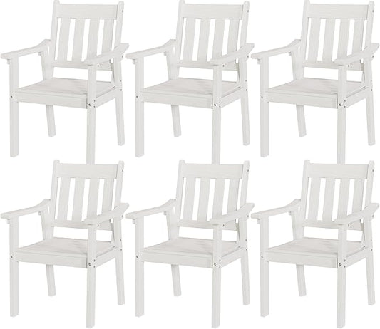 YEFU Patio Dining Chairs Set of 6: All Weather Outdoor Dining Chairs with Wide Curved Seat and Backrest - Outdoor Furniture Plastic for Outside Backyard/Garden/Porch/Deck 350lbs Capacity White
