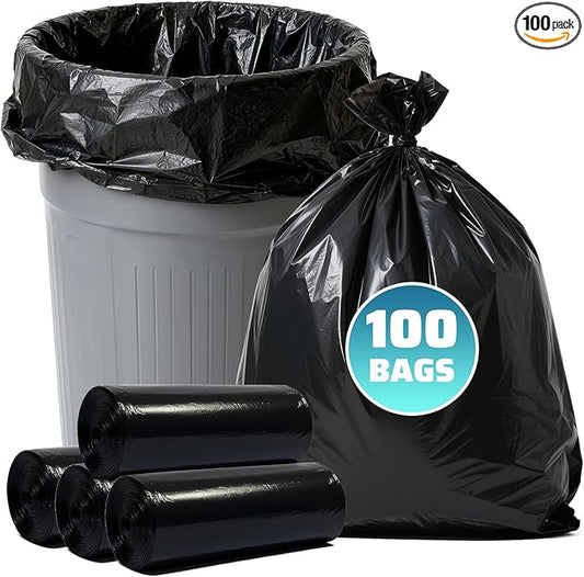 30-35 Gallon Trash Bags 100 Count, 20 Micron HDPE, Durable & Tear-Resistant Trash Can Liners, Large Black Garbage Bags for Household waste, kitchen waste, yard trash & packing leaves