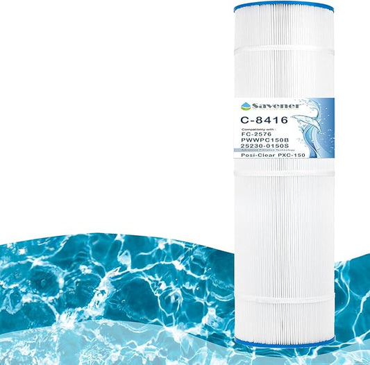 Savener® C-8416 Pool Filter Cartridge, Replaces FC-2576, PWWPC150B, PXC-150/25230-0150S, ProClean 150/817-0150P, 08059/81504, 25230-0150S, PXC-150, 817-0150P, FC-2576, 150 Sq. Ft, 1 Pack