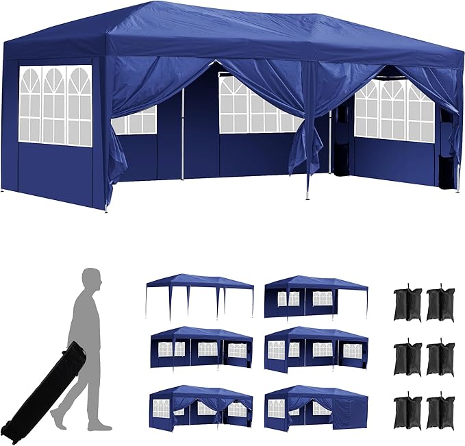Sundale Outdoor Pop up Canopy with Sidewalls, 10x20 Commercial Foldable Heavy Duty Patio Tent, Waterproof UPF 50+ Tent with Roller Bag for Event, Party, Wedding, Navy