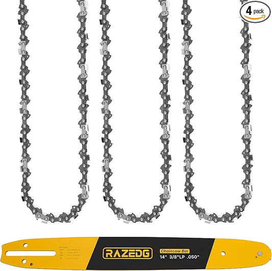 14 Inch Chainsaw Bar and Chain Combo, 3/8" LP Pitch, 050" Gauge, 52 Drive Links, Fits Echo CS-310, Husqvarna 120, Ryobi RY3714 and More (1 Bar + 3 Chains)