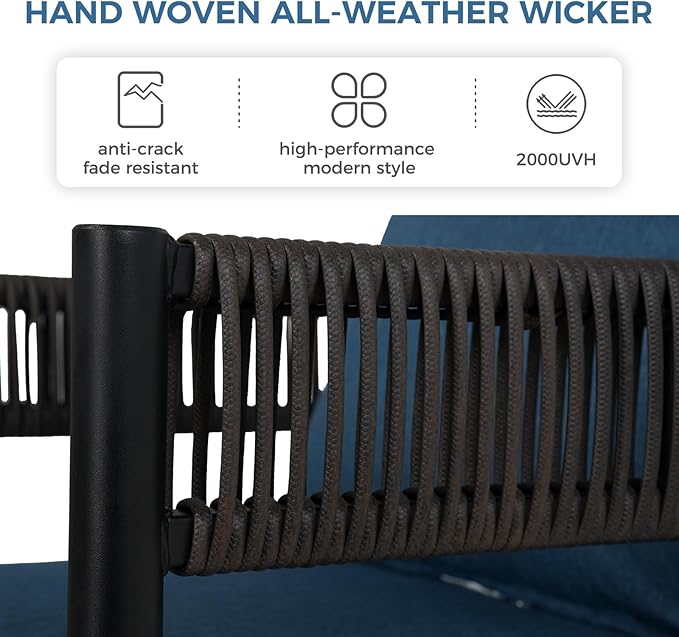 Grand patio Outdoor Dining Chairs Set of 4, 4 Pieces Patio Dining Chairs, Metal Woven Wicker Swivel Patio Chairs with Peacock Blue Cushions for Backyard, Deck, Garden, Porch, Lawn and Poolside (Brown)