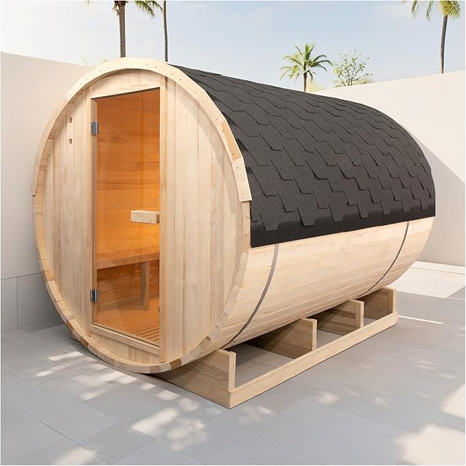 ZONEMEL Outdoor Barrel Steam Sauna, Canadian Pine Sauna Room for 6-8 Person with 6KW ETL Certified TOULE Heater,Rocks, 8mm Tempered Glass, Waterproof System