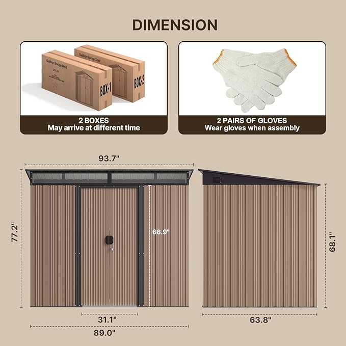 Gizoon 7.4'x5.3' Outdoor Storage Shed Metal Garden Shed with Sliding Lockable Doors, Versatile Tool Bike Shed with Transparent Panel Windows, Outdoor Storage Clearance for Backyard, Patio, Light Brown