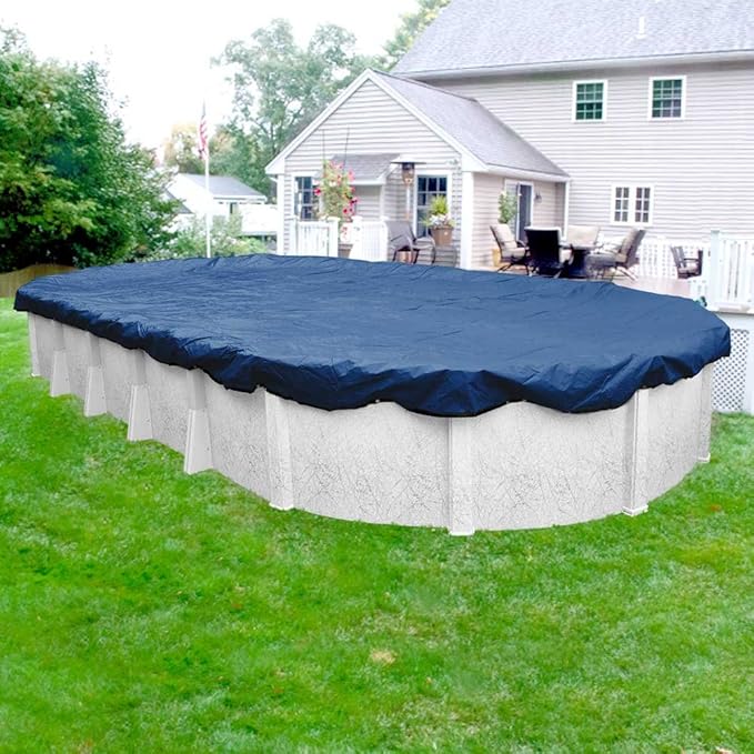 Pool Mate 18 x 33 ft Industrial Blue Winter Oval Pool Cover for Above Ground Pools, 4 ft Overlap (22 x 37 ft Cover Size), Solid 14 x 12 Scrim, 4.5 oz/yd2, 20-Year Warranty, Style: 201833-4PMA