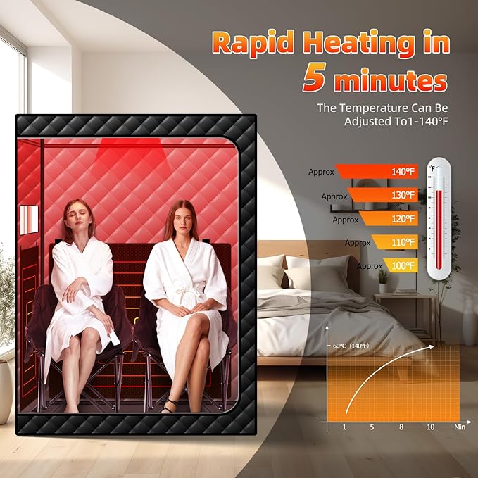 Portable Infrared Sauna with Red Light Therapy Lamp, 2 Person Steam Saunas Tent with 2 Large Folding Chairs, Remote Control, Dry Heated Indoor Home Spa for Gym/Pilates/Garage