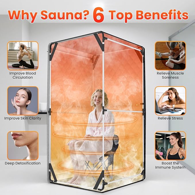 Portable Sauna for Home, Upgraded Personal Steam Sauna Box with 3L 1200W Steamer, Folding Chair, Extra Large Size Foldable Home Sauna 3’X 3’X 5.9’, Full Body Sauna Tent for Relaxation Spa, Gray