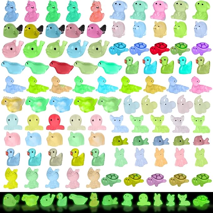 200 Pcs Tiny Resin Animals to Hide, Mini Luminous Resin Animals Bulk for Miniature Fairy Garden Accessories Micro Landscape Aquarium Cake Potted Plants Dollhouse Moss Patio Home Decor Crafts
