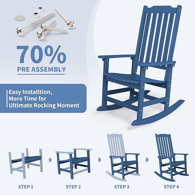 Outdoor Rocking Chair, Oversized All Weather High Back Porch Rocker, Patio Rockers for Outside
