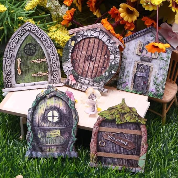 Whimsical Miniature Fairy Door - Handcrafted 3D Mini Woodland Portal Tree Accessory for DIY Garden Landscapes, Terrarium Decor & Collector's Fantasy Displays（Blue Streak ）
