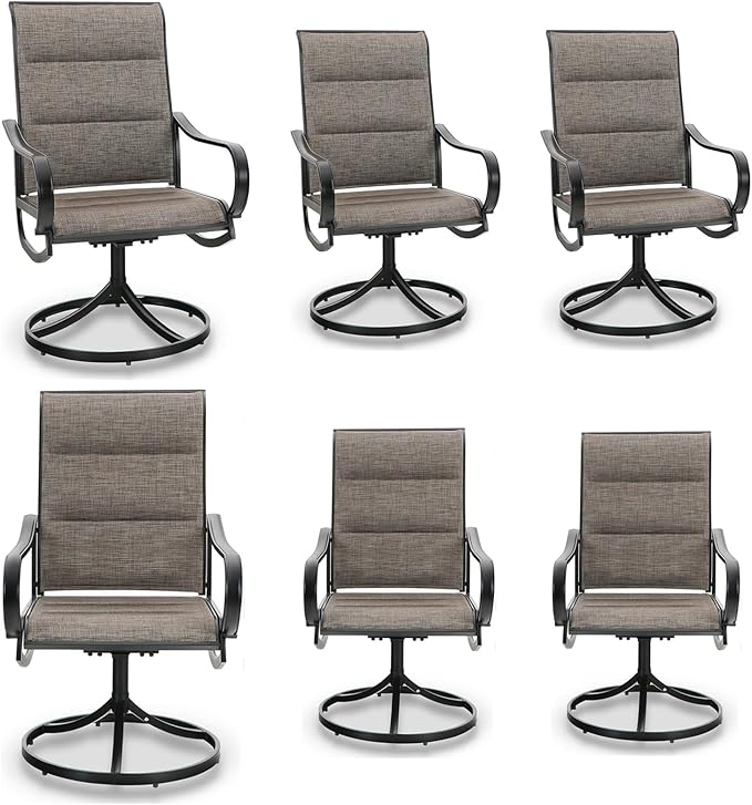 MFSTUDIO 6 Pieces Swivel Patio Dining Chairs, Outdoor Dining Chairs with Padded Textilene Fabric & Sturdy Metal Frame, All Weather Outdoor Sling Furniture Chairs for Deck, Garden and Lawn