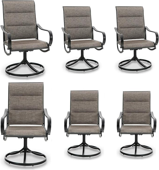 MFSTUDIO 6 Pieces Swivel Patio Dining Chairs, Outdoor Dining Chairs with Padded Textilene Fabric & Sturdy Metal Frame, All Weather Outdoor Sling Furniture Chairs for Deck, Garden and Lawn
