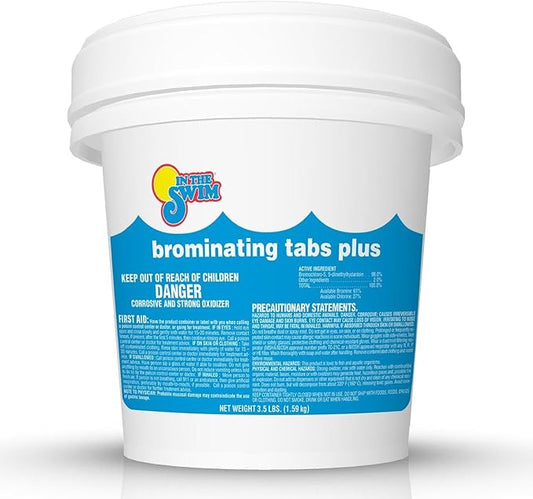 In The Swim 1 Inch Bromine Plus Tablet Sanitizer for Spas, Hot Tubs, or Swimming Pools - Pre-Stabilized, Low Odor, Chlorine Alternative – 3.5 Pounds