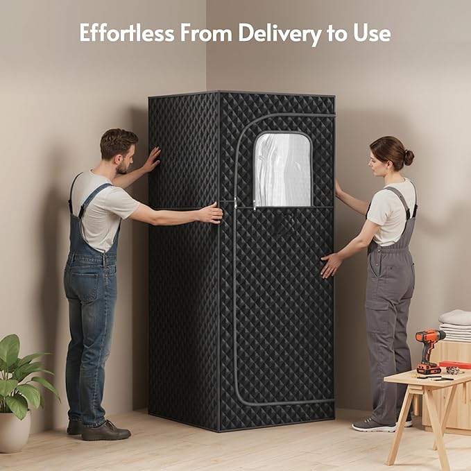 Portable Steam Sauna at Home 1 Person Therapy, Low EMF 1200W Fast Heating Sauna Box, Indoor Dry Sauna with Foldable Chair for Home, Gym (2.6Lx2.6Wx6H Ft)