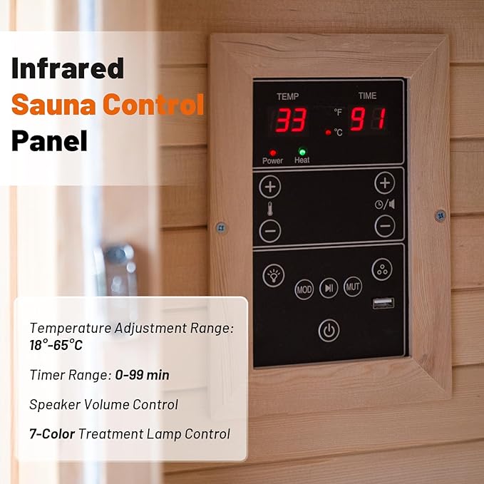 Infrared Sauna Indoor, 1 Person Hemlock Wooden Home Sauna, Dry Sauna for Home Spa Room 1350W, Time Temp Pre-Set Sauna Room, w/7 Heating Panels Mini Personal Far Infrared Saunas for Home