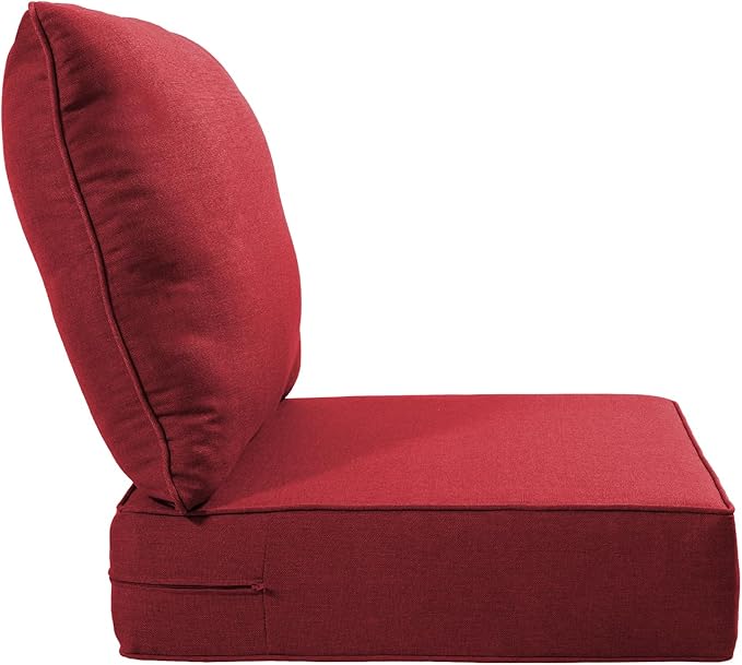 Luxury 22x24/22x25 6-Inch Outdoor Seat Cushions - Set of 2 Water Resistant Patio Chair Replacement Cushion for Porch Rattan Dining Rocker Glider Chairs Loveseat Couch Sectional Sofa - Red