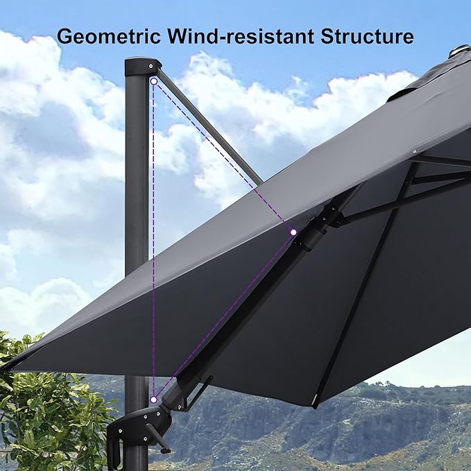 PURPLE LEAF 11' X 8' Left-right Tilting Patio Umbrella Outdoor Cantilever Swivel Rectangle Umbrella with Tilt Aluminum Offset Umbrella with 360-degree Rotation for Garden Deck Pool Patio Light Grey