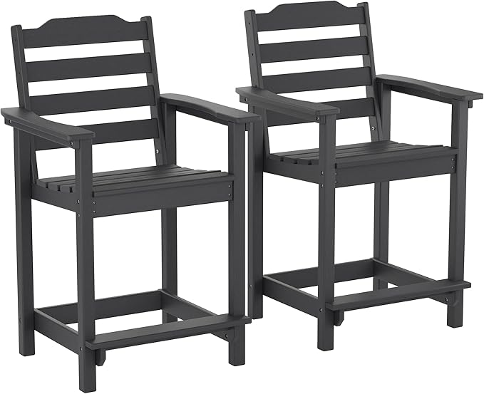 OTSUN Tall Adirondack Chairs Set of 2 with Connecting Tray, 24 inches HDPE Bar Height Outdoor Chairs, All Weather Resistant for Balcony, Porch, Kitchen (2 PCS, Black)