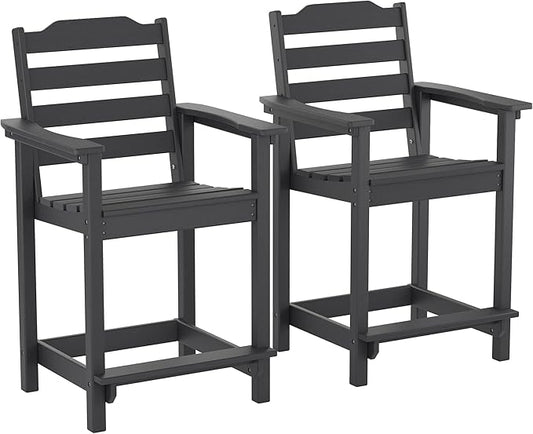 OTSUN Tall Adirondack Chairs Set of 2 with Connecting Tray, 24 inches HDPE Bar Height Outdoor Chairs, All Weather Resistant for Balcony, Porch, Kitchen (2 PCS, Black)