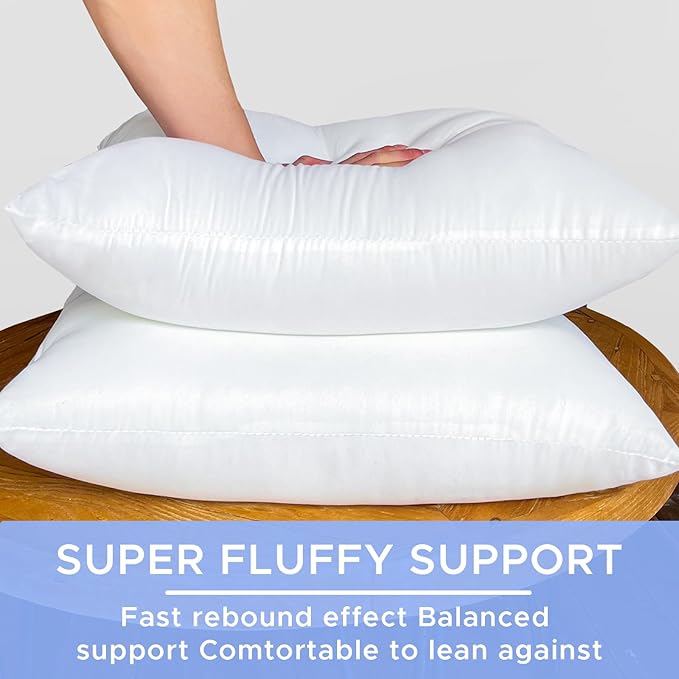 18x18 Inch Outdoor Throw Pillow Inserts, Pack of 2 - Premium Water-Resistant Decorative Pillows Stuffer for Patio Furniture,Sofas,Chairs &Porch Swing - White
