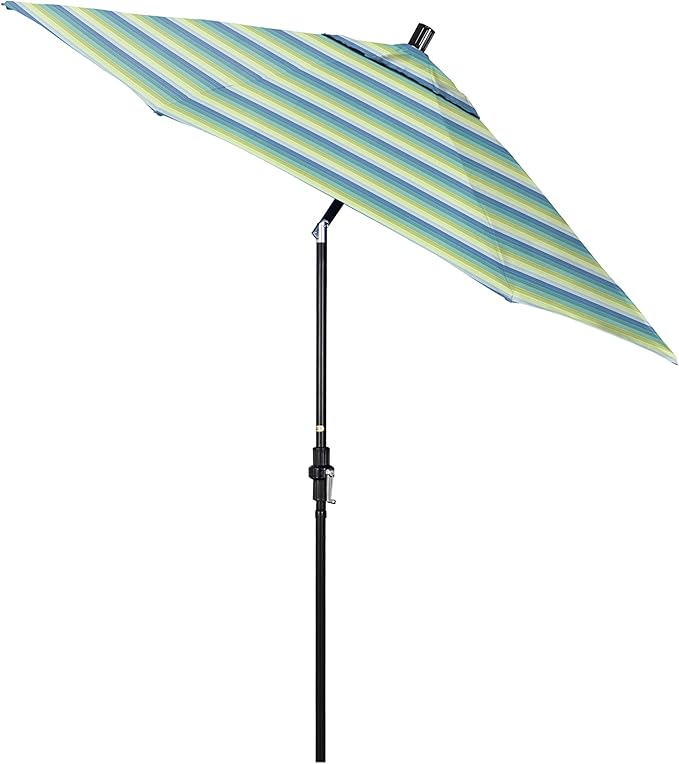 California Umbrella 9' Round Aluminum Pole Fiberglass Rib Market Umbrella, Crank Lift, Collar Tilt, Black Pole, Sunbrella Spectrum Mist