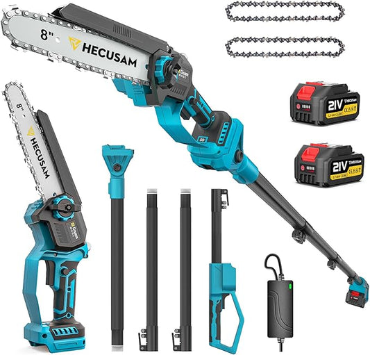 2-in-1 Cordless 8 Inch Pole Saw for Tree Trimming, 4.2M Extended Reach Electric Pole Saw with 180° Adjustable Head, Brushless Motor, 2×4.0Ah High-Capacity Batteries & Extra Chain