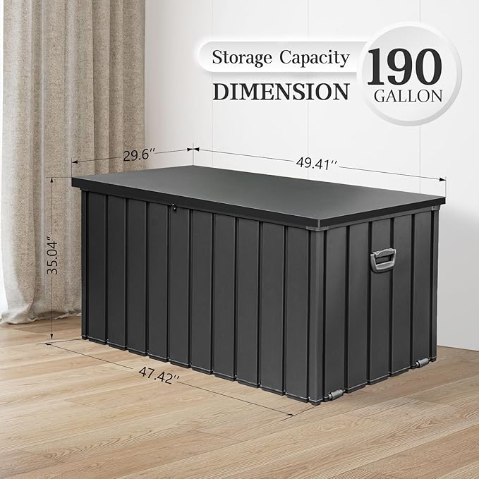Domi 190-Gallon Outdoor Storage Box – Waterproof, Lockable Storage Cabinet for Patio Furniture, Garden Tools & Pool Supplies – Large Metal Storage for Cushions, Toys & More