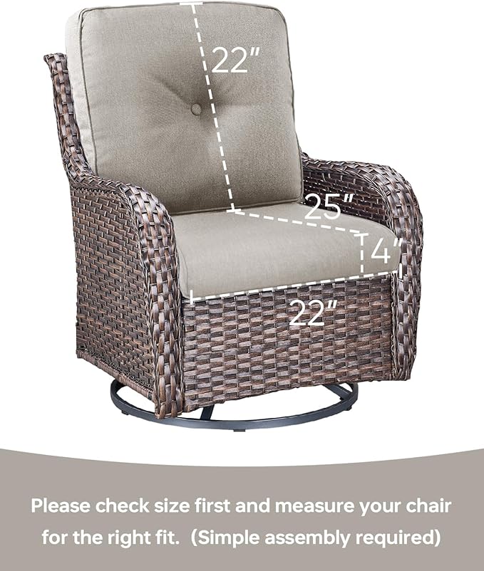 Pop 22x25/22x24 Outdoor Chair Cushions Set of 4 - Heavy Duty High Back Replacement Zippered Cushion for Patio Furniture Set Dining Rocking Chairs Loveseat L-Shape Sofa - Beige/Button