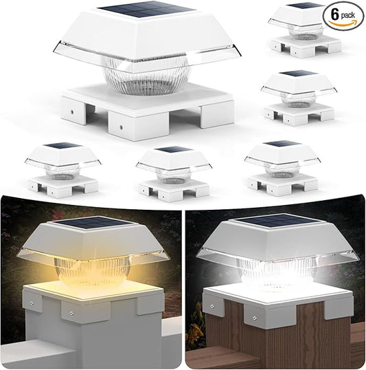 INDARUN Solar Outdoor Post Cap Lights with Cool White & Warm White, 120Lumen, 4x4 Post Solar Lights Fit Fence Deck Posts Caps - 4x4 5x5 6x6 Wood Posts/4x4 Vinyl Posts, for Porch, Patio, Yard Decor