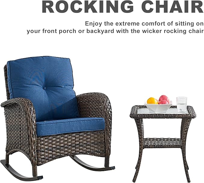 HUMMUH 5-Piece Outdoor Patio Furniture PE Wicker Patio Conversation Set,All-Weather Outdoor Rocking Chairs with Patio Couch Tables for Backyard,Poolside,Deck