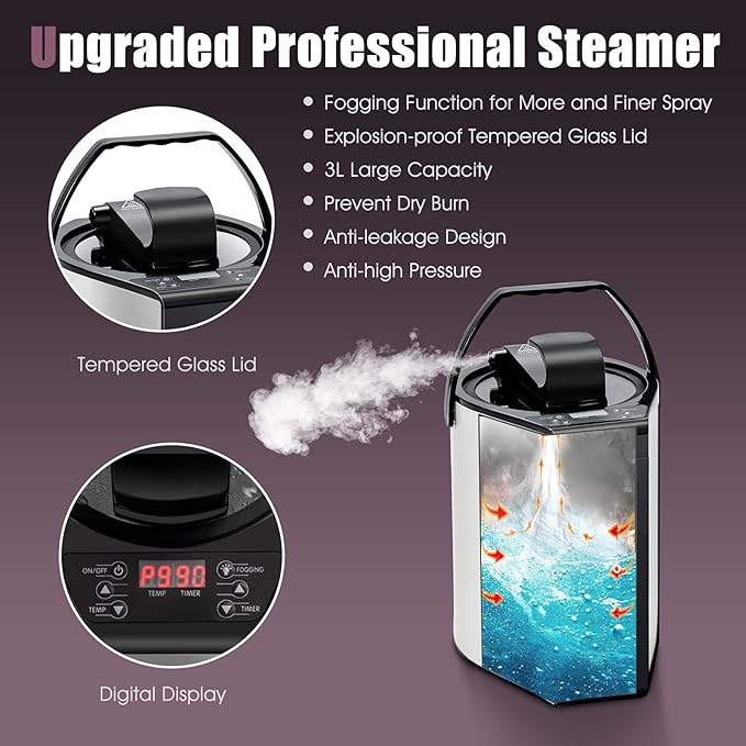 COSTWAY Portable Steam Sauna, Remote Control, 3L Steamer, Foldable Sauna Spa with 9 Temperature and 90 Mins Timer, Atomization, Personal Sauna Hat Tent for Detox Relaxation (Pink)