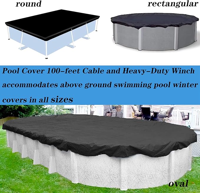 Pool Cover 100’ Cable & Winch - Pool Cover Cable and Ratchet for Securing Above Ground Swimming Pool Covers