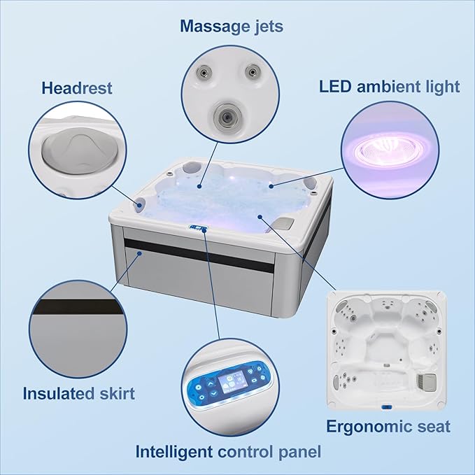 OCEAN FUTURE Hot Tub, 6 Person Indoor Outdoor Hot Tub Spa, Outdoor Spa 240V, Massage Tub with 35 Jets, LED Lighting, Headrests, Outdoor Spa 85" x 85"