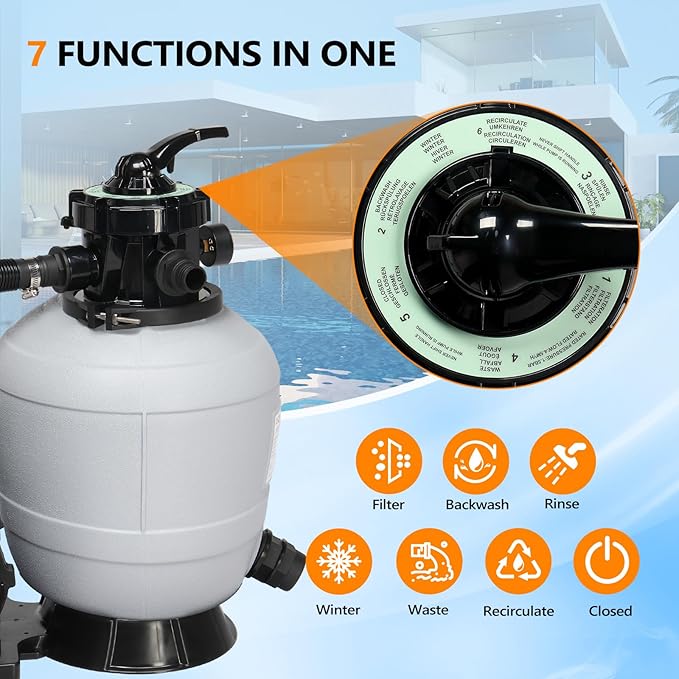 VINGLI Sand Pool Filter 14in Tank with A 3/4HP Pool Pump 115V,24H Timer Above Ground Inground Swimming Pool Pump with Filter Basket,3435GPH