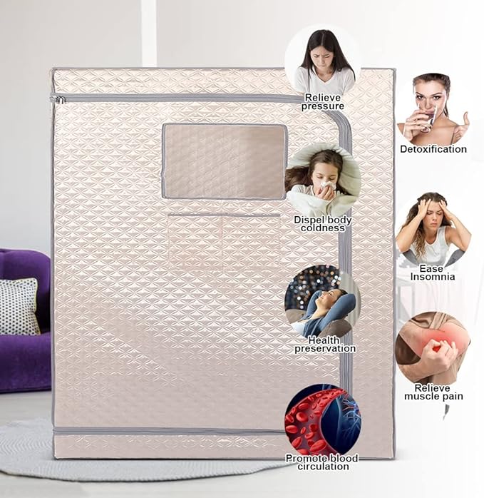 Smartmak Full Size Steam Sauna Tent, Portable Whole Body Home Spa Room, 1 or Two Person Large Space, Steamer NOT Included (47.28" x 35.46" x 63" Champagne)