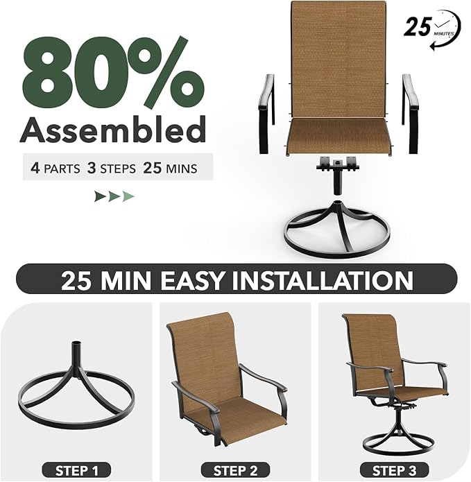7-Piece Outdoor Dining Set, 6 Swivel Chairs＆63.5‘’ Rectangular Table All Weather Frame Furniture Set - Brown Style1