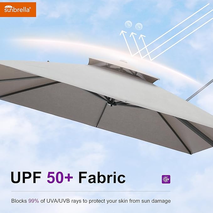 PURPLE LEAF Cantilever Umbrella with Base Included Outdoor Double Top Deluxe 10 Feet Square Patio Offset Hanging Square Umbrella for Garden Patio Deck Pool Cast Ash