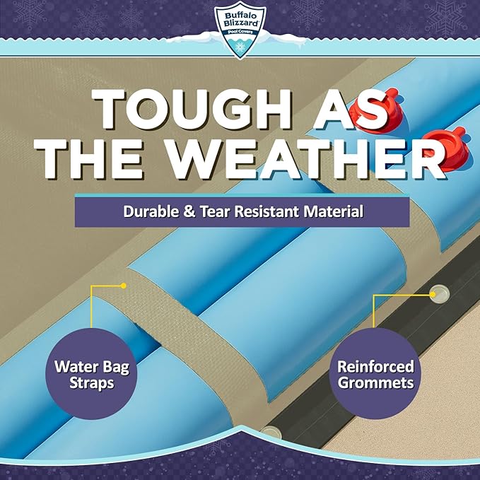Buffalo Blizzard Supreme Plus 18 ft x 40 ft Rectangular Winter Pool Cover | Tan/Silver | Heavy Duty for Above Ground Swimming Pools | Easy Install | Cold & UV Resistant | Seasonal Debris Protection